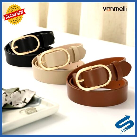 Faux Leather Belt with Gold Buckle, Size M, 43 Inches, Classic Style main image 7